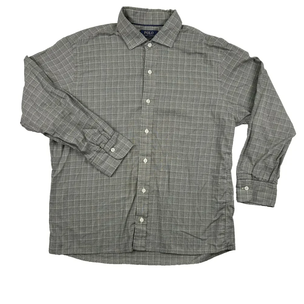 Polo Ralph Lauren Shirt Mens Large RL Twill Gray Check Long Sleeve Business